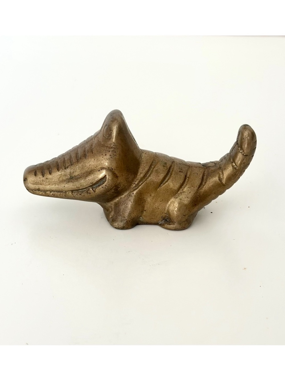 Vintage Mid-Century MCM Miniature Solid Brass Alligator Crocodile Figurine Decor
